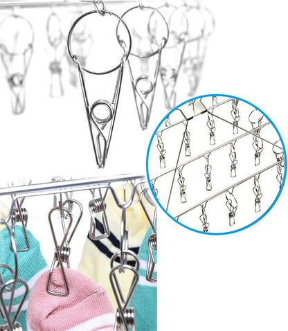 KK5 Clothes Drying Racks Heavy Duty Laundry Drip Hanger Stainless Steel Laundry Foldable Drying Rack Clothing, Towels, Underwear, Lingerie, Socks - 30Clips