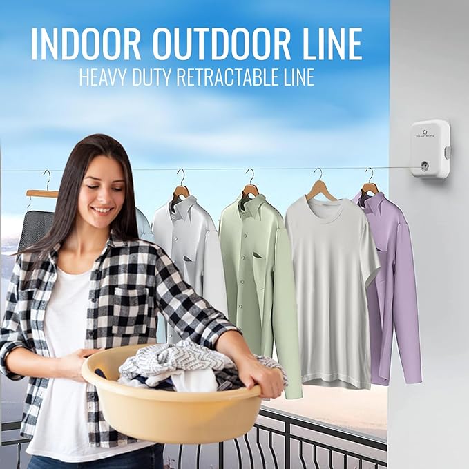 SmartSome Wall Mounted Retractable Clothesline – Heavy-Duty Indoor & Outdoor Drying Rack – RV Must-Have Air Drying Solution – Compact Space Saving Laundry Line