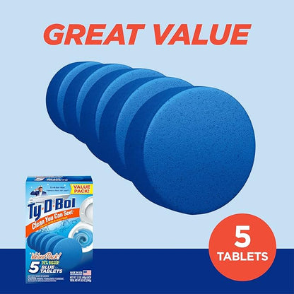 Ty-D-Bol Blue Tablets Value 5 Pack, Cleans and Deodorizer Toilets for a Fresh Smelling Bathroom