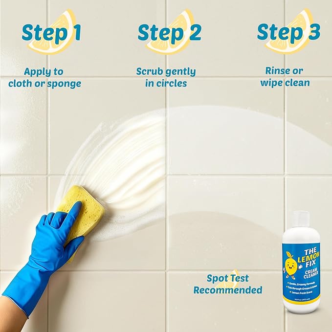 Cream Cleaner and Lemon All Purpose Cleaner for Kitchen, Bathroom, Shower, Tile & Oven, Cuts Grease & Grime, Gentle Formula Multipurpose Cleaner, The Lemon Fix, Made in USA, 16oz Bottles, 2 Pack