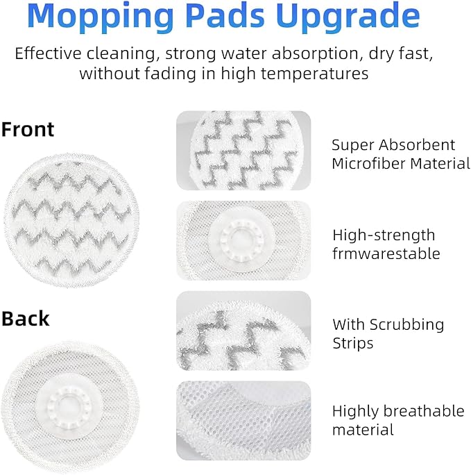 VIEWALL Steam Mop Pads Replacement for Shark S8000 S8001 S8002 S8200 S820 S8201 S7001 S7201 S7000 S7005 S7020 S7001 S7020 7001 S7201 7003 Steam Scrub, Dirt Grip Soft Washable Scrub Pads 8 Pack