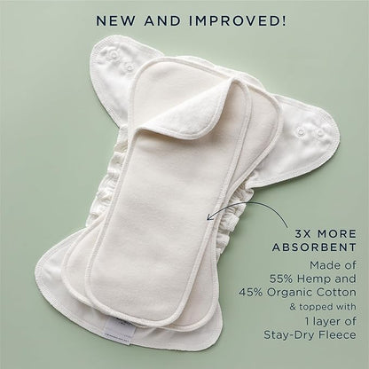 Esembly Ultra Absorbent Overnight Hemp Cloth Diaper Booster Inserts with Stay-Dry Fleece – Reusable Nighttime Doublers for Heavy Wetters – Size 2, 3 Sets (3 Contours and 3 Boosters)