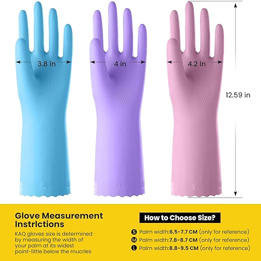 KAQ Rubber Gloves for Dishwashing Cleaning: 4 Pairs Reusable Household Kitchen Dish Washing Glove with Cotton Liner