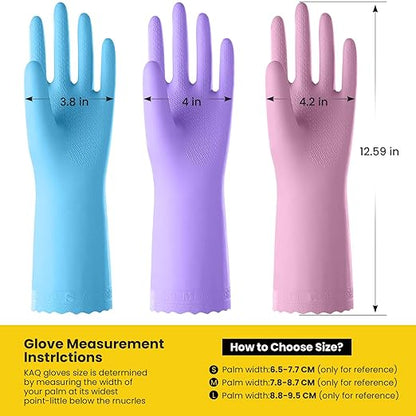 KAQ Rubber Gloves for Dishwashing Cleaning: 4 Pairs Reusable Household Kitchen Dish Washing Glove with Cotton Liner