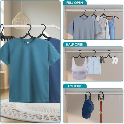 10 Pcs Travel Hangers Portable Foldable Travel Hanger Organizer, Plastic Cruise Essentials Clothes Drying Rack Folding Hangers for Camping Flying RV Europe Vacation Essentials Suitcase, Black