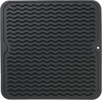 MicoYang Silicone Dish Drying Mat for Multiple Usage,Easy clean,Eco-friendly,Heat-resistant Silicone Mat for Kitchen Counter or Sink,Refrigerator or Drawer liner Black M 12 inches x 12 inches