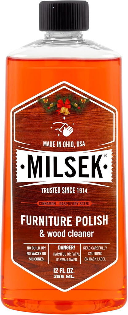 Milsek Furniture Polish and Wood Cleaner with Cinnamon Raspberry Scent - for Home and Household from Hardwood Floors to Kitchen Cabinets - 12 Fl Oz (Pack of 1)