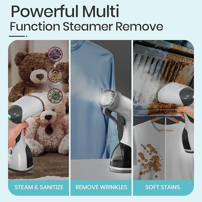 Steamer for Clothes 1500W，30S Fast Heat Plancha a Vapor Para Ropa, 260ML Water Tank Clothing Garment Fabric Iron Travel Steamer Handheld Portable for Wrinkles (White)