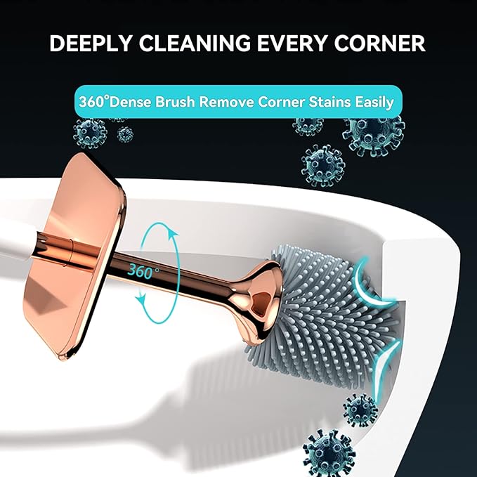 Toilet Brush and Holder, Elegant 2 Pack Silicone Toilet Bowl Brush Set with Ergonomic Long Handle, Modern Bathroom Decor Cleaning Accessories, Durable, Deep Cleaning - Black & White