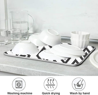 Super Absorbent Dish Drying Mat, Microfiber Fast-Drying Dish Mat, 16" x 18, Kitchen Dish Drying Pad, Grey Moroccan Rhombus Plaid