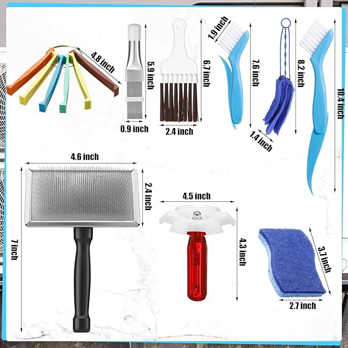 8 Pcs Air Conditioning Fin Cleaner Set HVAC Coil Cleaning Brush Condenser Fin Straightener Evaporator Coil Cleaner AC Comb Condenser Split Cleaning Kit Fridge Radiator Tool (Black,Large)