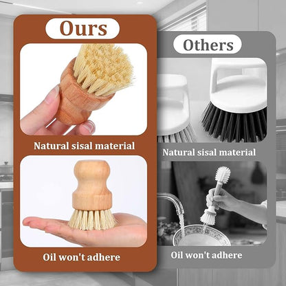 12 Pack Bamboo Scrub Brush for Dishes, Wooden Dish Scrubber Brushes with Natural Sisal Bristle Full Circle Scrub Brush for Kitchen Cleaning Dishes Iron Pot Pan Sink