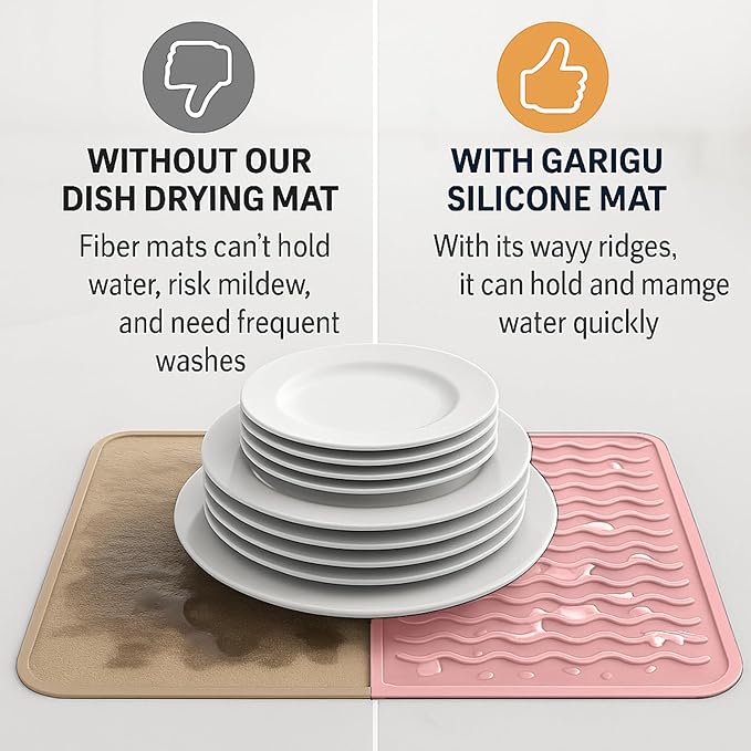 Silicone Drying Mat 16 × 12 – Pink Rose Non-Slip Sink Mat for Kitchen Counter, Heat-Resistant Food-Grade Dish Pad, Easy-Clean Multipurpose Drawer Liner (Pink Rose, 16" x 12")