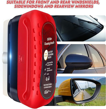 Automotive Oil Film Cleaning Brush with Reusable Foam Sprayer, Upgraded Antifog Glass Cleaning Board, Glass Oil Film Remover for Car Windows & Windshields, Versatile Car Glass Cleaner Brush (Red)