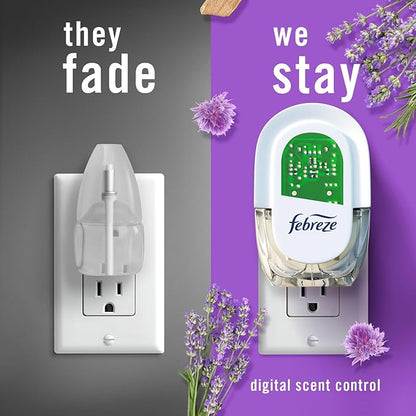 Febreze Plug In Air Freshener, Odor-Fighting Scented Oil Refill, Twlight Lavender and Downy April Fresh Scents, 4 Refills