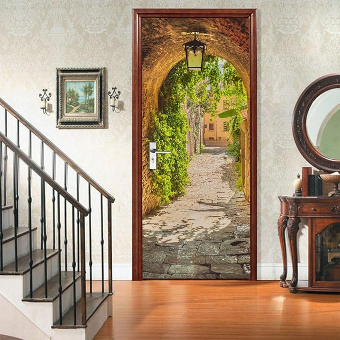 3D Door Stickers Murals Peel and Stick - TOSKANA Corridor - Door Wallpaper Self-Adhesive Door Decals Removable PVC Waterproof Door Poster for Bedroom Living Room Door Decoration 37.4"x78.7"
