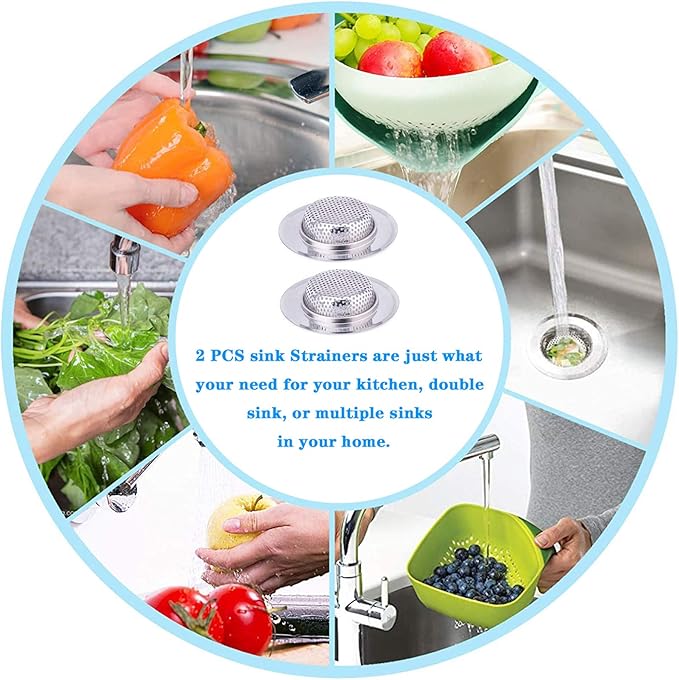2 PCS Kitchen Sink Drain Strainer 4.5" Diameter - Stainless Steel Kitchen Sink Basket Strainer, Large Wide Rim 4.5" Diameter - Fits Most American Kitchen Sinks