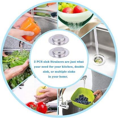 2 PCS Kitchen Sink Drain Strainer 4.5" Diameter - Stainless Steel Kitchen Sink Basket Strainer, Large Wide Rim 4.5" Diameter - Fits Most American Kitchen Sinks