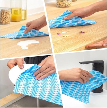 SUZZYVINE Disposable Cleaning Cloths Dry Handi Wipes Reusable Cloths Multi Purpose Washing Cloth Blue Dish Towels Dish Cloths for Kitchen Disposable Rags, Durable Soft and Dry Quickly 100 Count