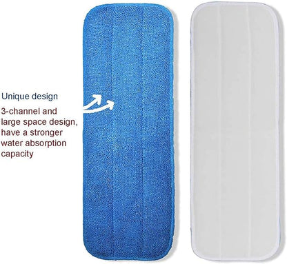 Microfiber Replacement Mop Pad, 18" x 6" Wet & Dry Home & Commercial Cleaning Refills, Reusable Floor Mop Pads (6 Pack) Blue