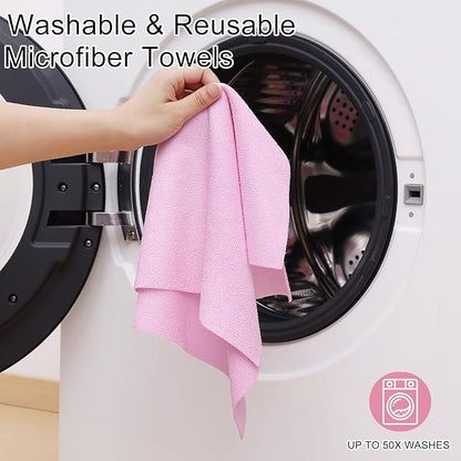 Homaxy Tear Away Dish Cloths Rolls, 40 Sheets-11.8" X 11.8", Reusable Washable Dish Towels for Kitchen, Ultra Absorbent and Quick Drying Microfiber Cleaning Rags, Pink