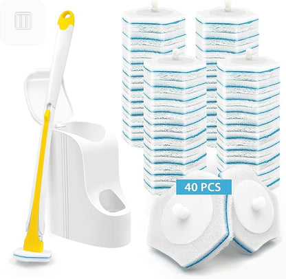 JEHONN Disposable Toilet Brush with 40PCS Wand Cleaner Refills, Wall Mounted Toilet Bowl Brush Holder Set, Bathroom Cleaning System for Sink Bathtub Wash Basin (Yellow)