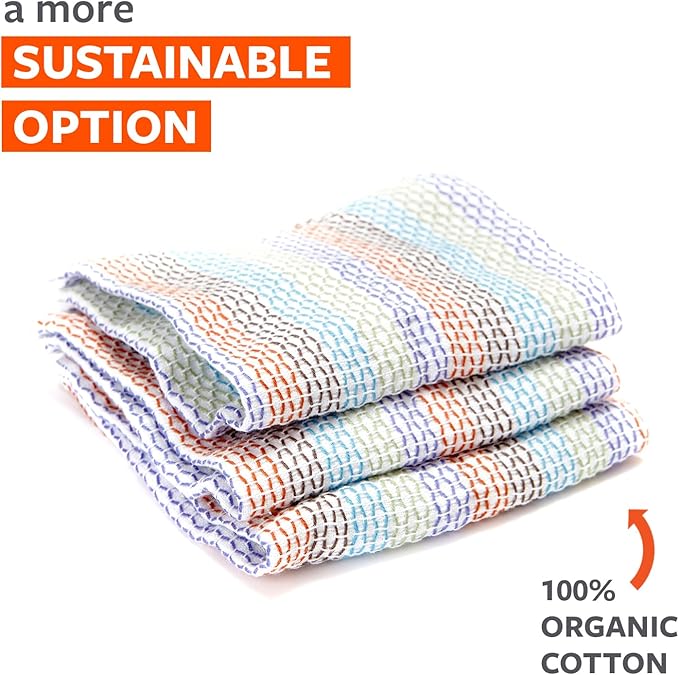 Full Circle Tidy 100% Organic Cotton Dish Cloths - Absorbent, Reusable, Kitchen Towels, Eco-Friendly, Machine Washable - Red