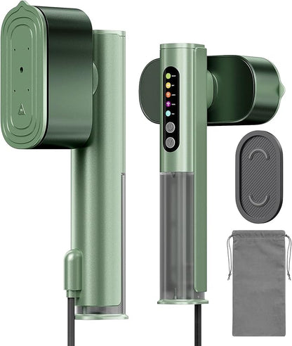 Portable Garment Steamer for Clothes, 100-220V Handheld Travel Steamer for Global, 2-in-1 Compact Clothes Steamer & Iron with 20g/min Steam, 90° Rotating Head Wrinkle Remover for Home & Travel(Green)