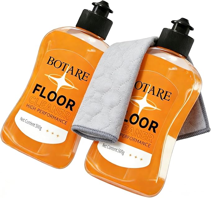 Floor Cleaner Liquid for Mopping, Household Deep Cleaning Solution for Wood,Hardwood,Tile,Laminate,Marble & Porcelain & Bathroom,Orange Scent,17.6 Fl Oz Each(2 Bottles+1 Cleaning Cloth)
