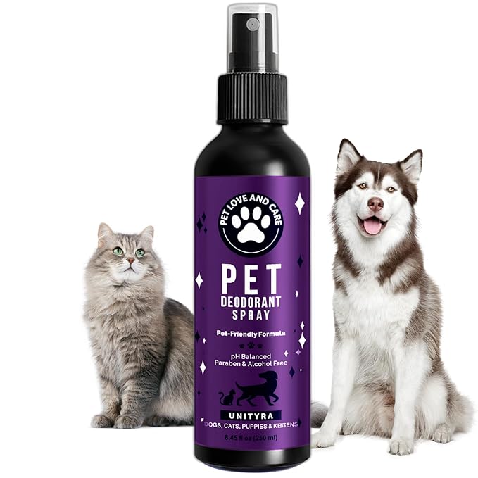 Pet Odor Eliminator Spray – Lavender Scent Deodorizer for Dogs & Cats – Helps Reduce Pet Odors Removes Urine & Litter Box Smells from Home, Carpet, Bedding & Furniture – 250ml