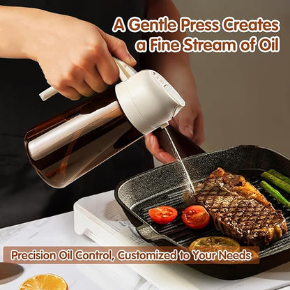 YARRAMATE 2PCS 16oz/470ml Oil Sprayer for Cooking with Stickers, Food-Grade 2 in 1 Olive Oil Dispenser Bottle for Kitchen, Premium Dark AmberGlass Oil Bottle for Air Fryer, BBQ(White & Orange)
