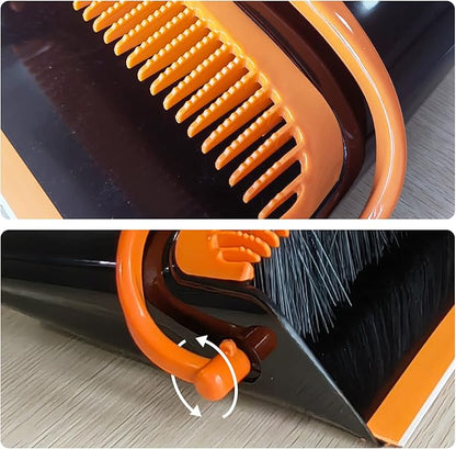Broom and Dustpan Set (53" L) Adjustable Length Stainless Steel Broomstick Standing Dustpan and Broom for Office Home Kitchen Lobby Floor (Orange and Black)