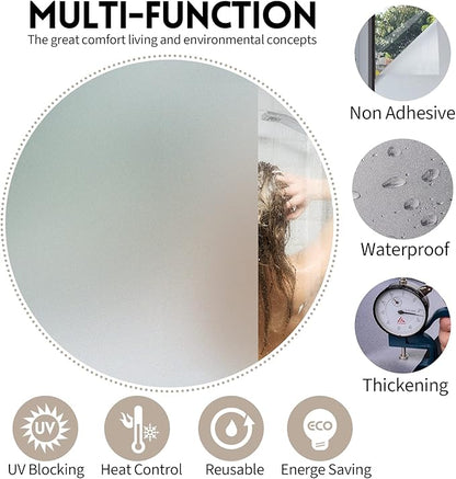 KESPEN Window Privacy Film Frosted Glass Heat Control UV Blocking Privacy Window Film for Glass Windows Static Cling Non-Adhesive Door Coverings Decals for Bathroom Home Office,17.5 Inch X 6.5 Feet
