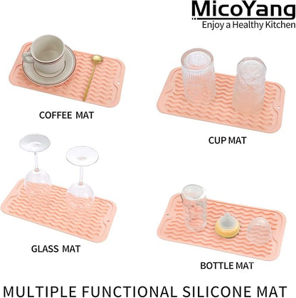 MicoYang Silicone Dish Drying Mat for Multiple Usage,Easy clean,Eco-friendly,Heat-resistant Silicone Mat for Kitchen Counter or Sink,Refrigerator or Drawer Liner Pink S 12 inches x 6 inches