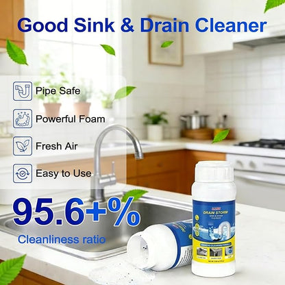 2-Pack Powerful sink and drain cleaner powder,Fast Foaming Sink & Drain Cleaner for Kitchen, Bathroom, Toilet Pipes & Floor Drains, Effectively Removes Food Residue, Hair, Grease & Soap Scum -220g