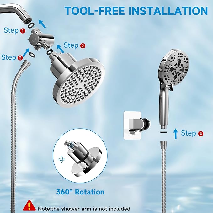 High Pressure Shower Head Combo with Handheld Spray, 6" Filtered Rain Shower Head & 5" Handheld Shower Head with Filters, 69" Stainless Steel Hose - Dual Shower Head Set for Bathroom Home