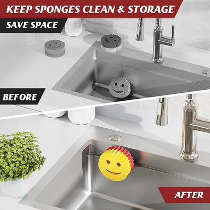 Kontoyo Sponge Holder for Kitchen Sink,Sink Caddy Organizer with Suction Cup Installation for Kitchen/Bathroom, Self Draining,Sponge Caddy for Holding Smiley Sponges-White