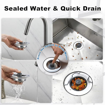 Kitchen Sink Drain Strainer – New Upgraded Kitchen Sink Stopper with One Extra Basket Filter – Premium Brass Material Pop Up Sink Strainer for US Standard 3-1/2 Inch Kitchen Drain, Silver