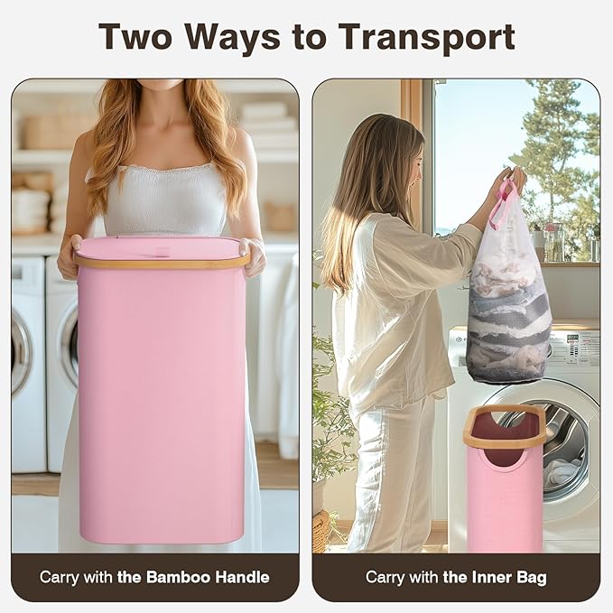 75L Slim Laundry Hamper with Lid, Dirty Clothes Hampers for Laundry, Collapsible Laundry Baskets for Small Spaces, Bedroom, Bathroom, Laundry Room, Pink