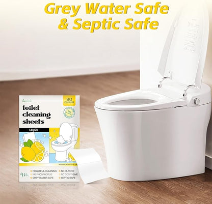 Soulink Toilet Cleaning Sheets - Plastic-Free, Liquidless, Toilet Bowl Cleaner Strips, 80 Cleans, Lemon Scent