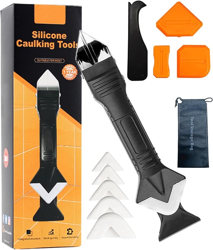 Multifunctional 3-in-1 Silicone Caulking Tool kit - The Ultimate Tile Joint Treatment Tool for Cleaning, Leveling, Seam Pressing, Shaping and Edge Finishing (Plastic Scouring Blade)