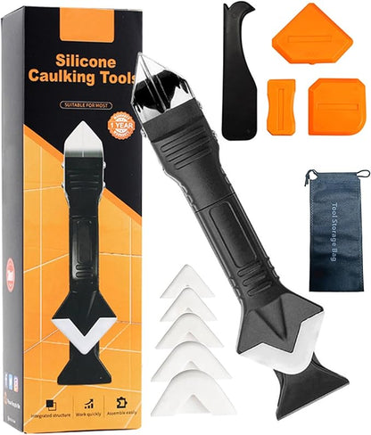 Multifunctional 3-in-1 Silicone Caulking Tool kit - The Ultimate Tile Joint Treatment Tool for Cleaning, Leveling, Seam Pressing, Shaping and Edge Finishing (Plastic Scouring Blade)