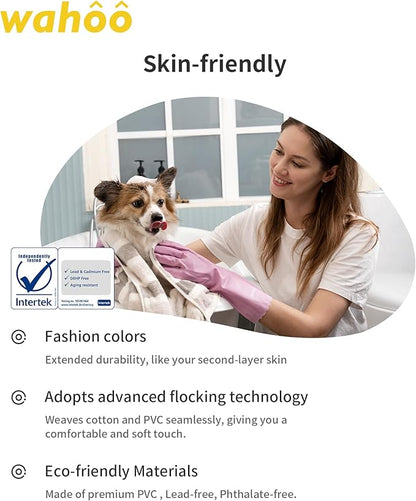 wahoo Skin-Friendly Cleaning Gloves, Reusable Dishwashing Gloves with Flocked Cotton Liner, Dishwashing, Kitchen, Mauve Mist, Small