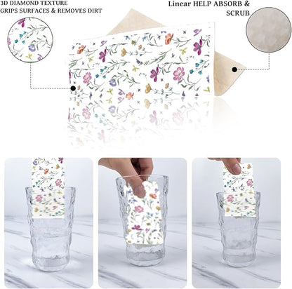 Floral Swedish Dish Cloths for Kitchen, 6 Pack Reusable Wildflowers Swedish Kitchen Dishcloths, Absorbent Sponge Cleaning Dish Cloths for Party Home Cleaning Quick Drying Washable Hand Towel