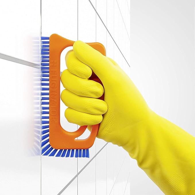 Fuginator Scrub Brush for Tile & Grout: Stiff Nylon Bristle Scrubbing Brush & Handle Connector - Bathtub / Shower Scrubber for Floor Joints & Seams - Cleaning Brushes & Supplies for Bathroom & Kitchen