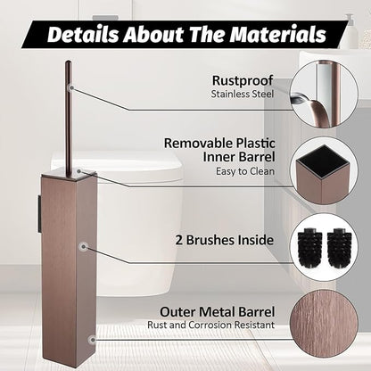 BGL Toilet Brush and Holder Set Rose Gold Wall Mounted for Bathroom Square Design
