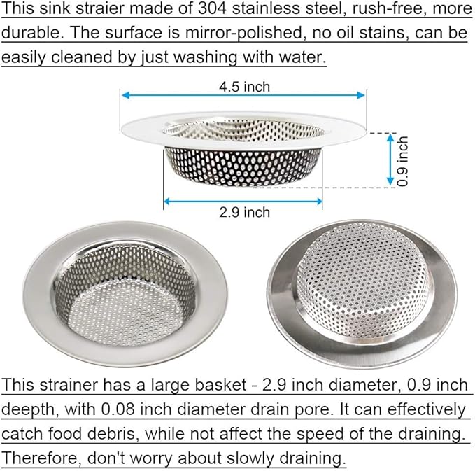 Seatery 4PCS Kitchen Sink Stopper Strainer, 6 Inch Round Large Silicone Sink Drain Cover Plug, Water Stopper, 4.5 Inch Stainless Steel Sink Strainer, Food Scraps Catcher for Kitchen