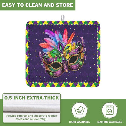 Mardi Gras Dish Drying Mat for Kitchen Counter Masquerade Mask Feather Dishes Drying Mat Microfiber Absorbent Reusable Washable Dishes Drainer Rack Mats 16x18 Inch