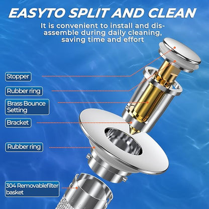 Sink Stopper Hair Catcher, Pop-up Sink Drain Strainer with Removable Stainless Steel Strainer Basket Hair Catcher, Bathroom Sink Strainer for Bathroom Sink Stopper Replacement(1PCS)