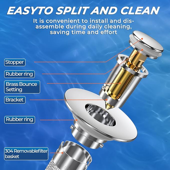 Sink Stopper Hair Catcher, Pop-up Sink Drain Strainer with Removable Stainless Steel Strainer Basket Hair Catcher, Bathroom Sink Strainer for Bathroom Sink Stopper Replacement (3PCS)